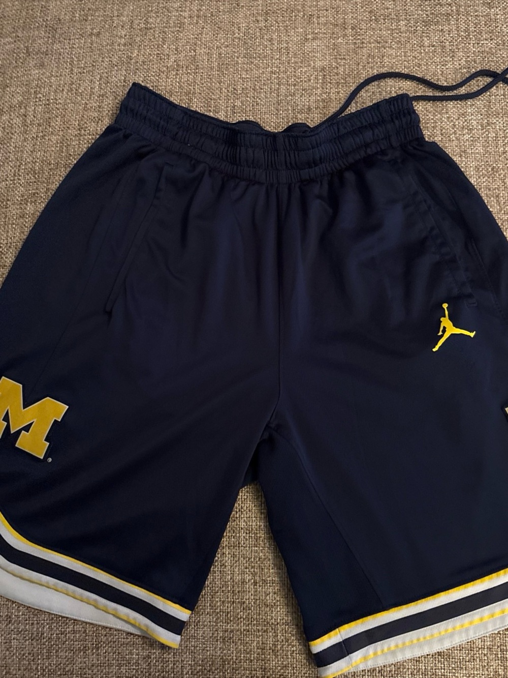 Jordan Navy Shorts with Yellow Jumpman & Michigan M